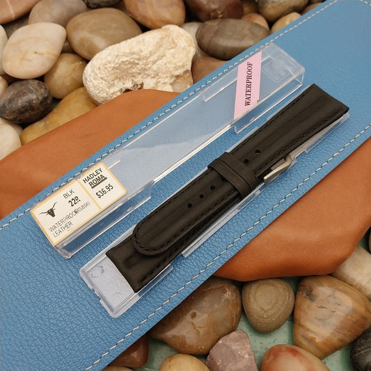 Hadley Roma 22mm Black Waterproof Leather Watch Band New in Package
