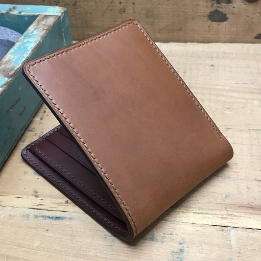 Handmade Saddle Whiskey & Bordeaux Italian Leather Billfold Wallet