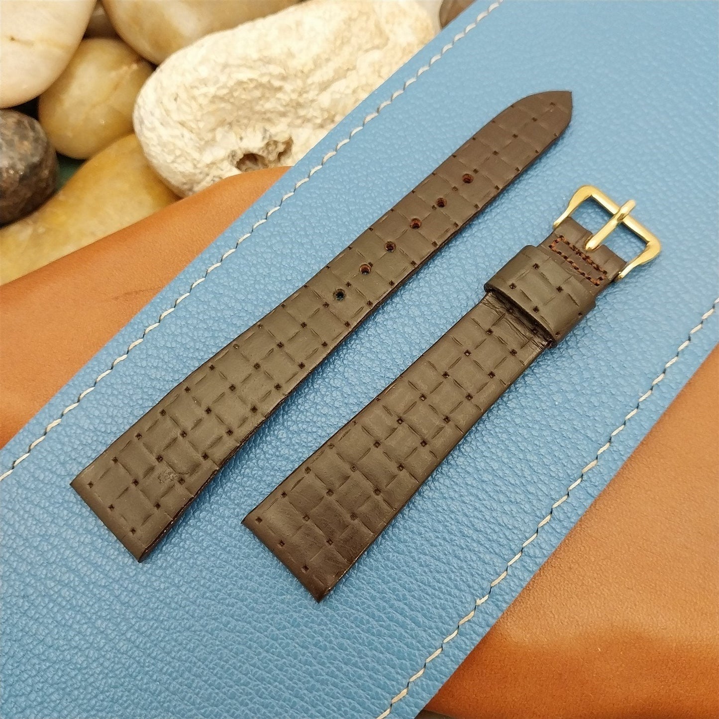 11/16" Kreisler Brown Basketweave Saddle Leather Unused 1960s Vintage Watch Band