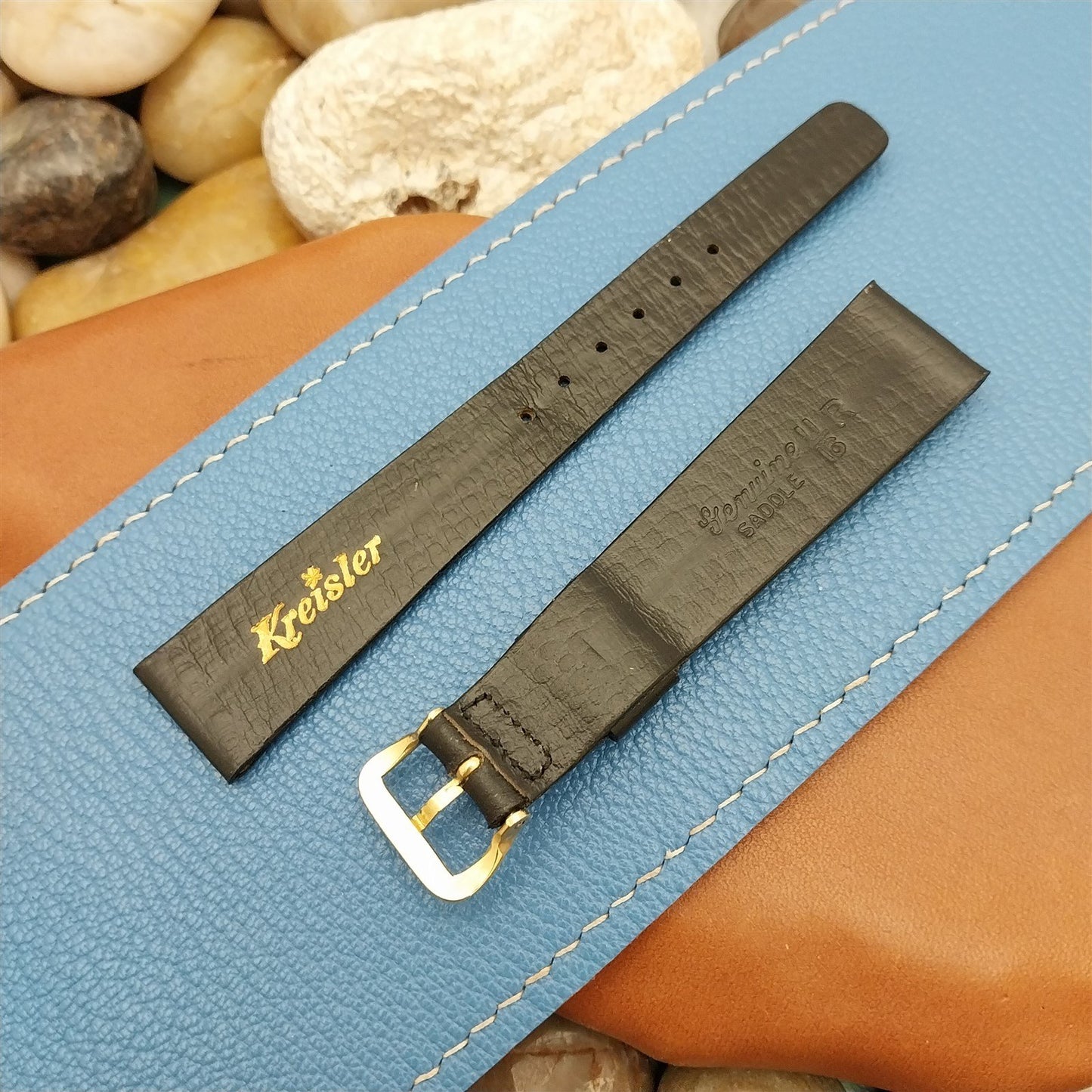 11/16" Kreisler Black DuoLine Saddle Leather Unused 1960s Vintage Watch Strap