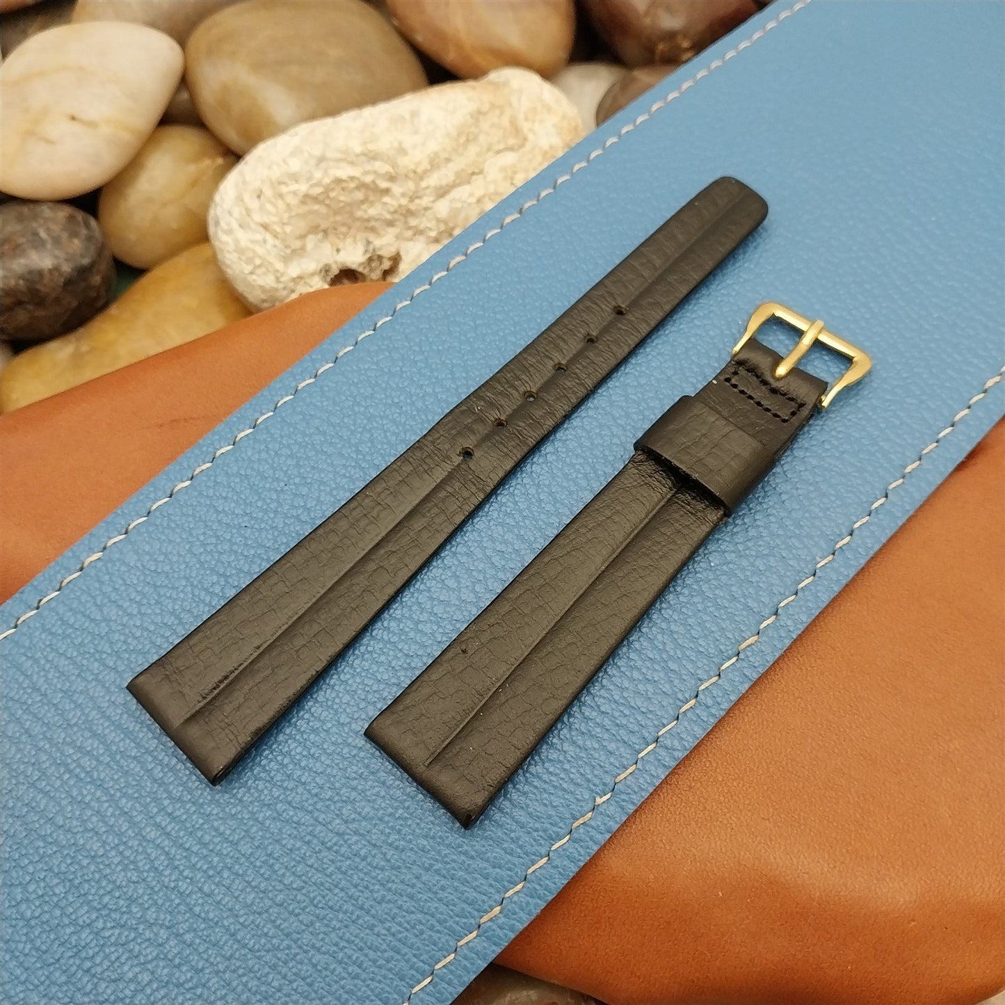 11/16" Kreisler Black DuoLine Saddle Leather Unused 1960s Vintage Watch Strap