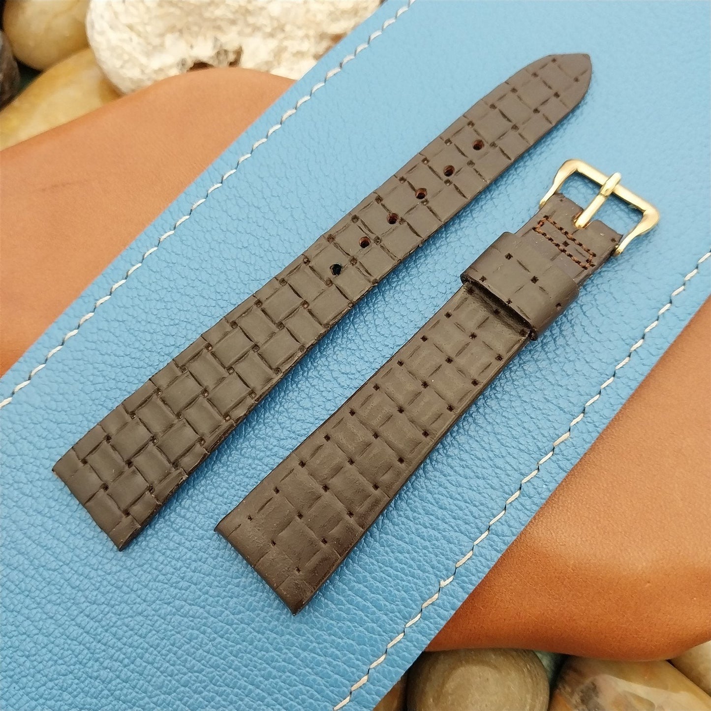 11/16" Kreisler Brown Basketweave Saddle Leather Unused 1960s Vintage Watch Band