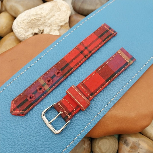 16mm Red Madras Plaid Tropical nos Classic 1950s Unused Vintage Watch Band