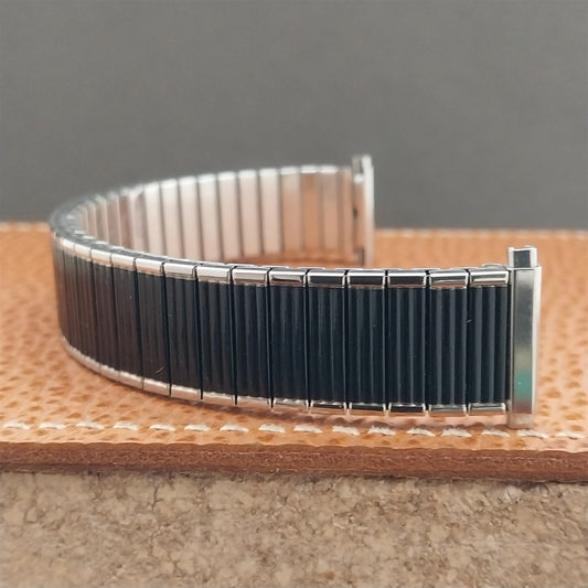 Vintage Speidel 19mm 16mm USA Made Black & Stainless Steel nos Unused Watch Band