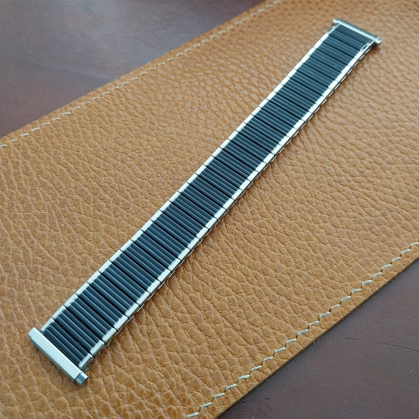 Vintage Speidel 19mm 16mm USA Made Black & Stainless Steel nos Unused Watch Band