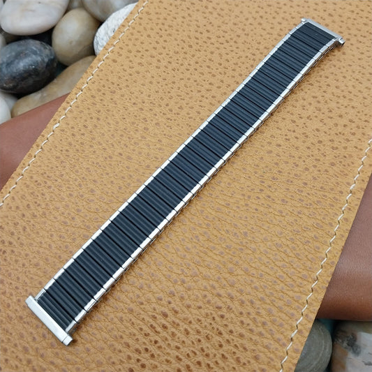 19mm 18mm Speidel USA Made Black & Stainless Steel Unused nos Vintage Watch Band