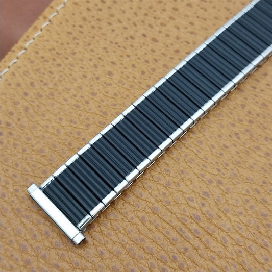 19mm 18mm Speidel USA Made Black & Stainless Steel Unused nos Vintage Watch Band