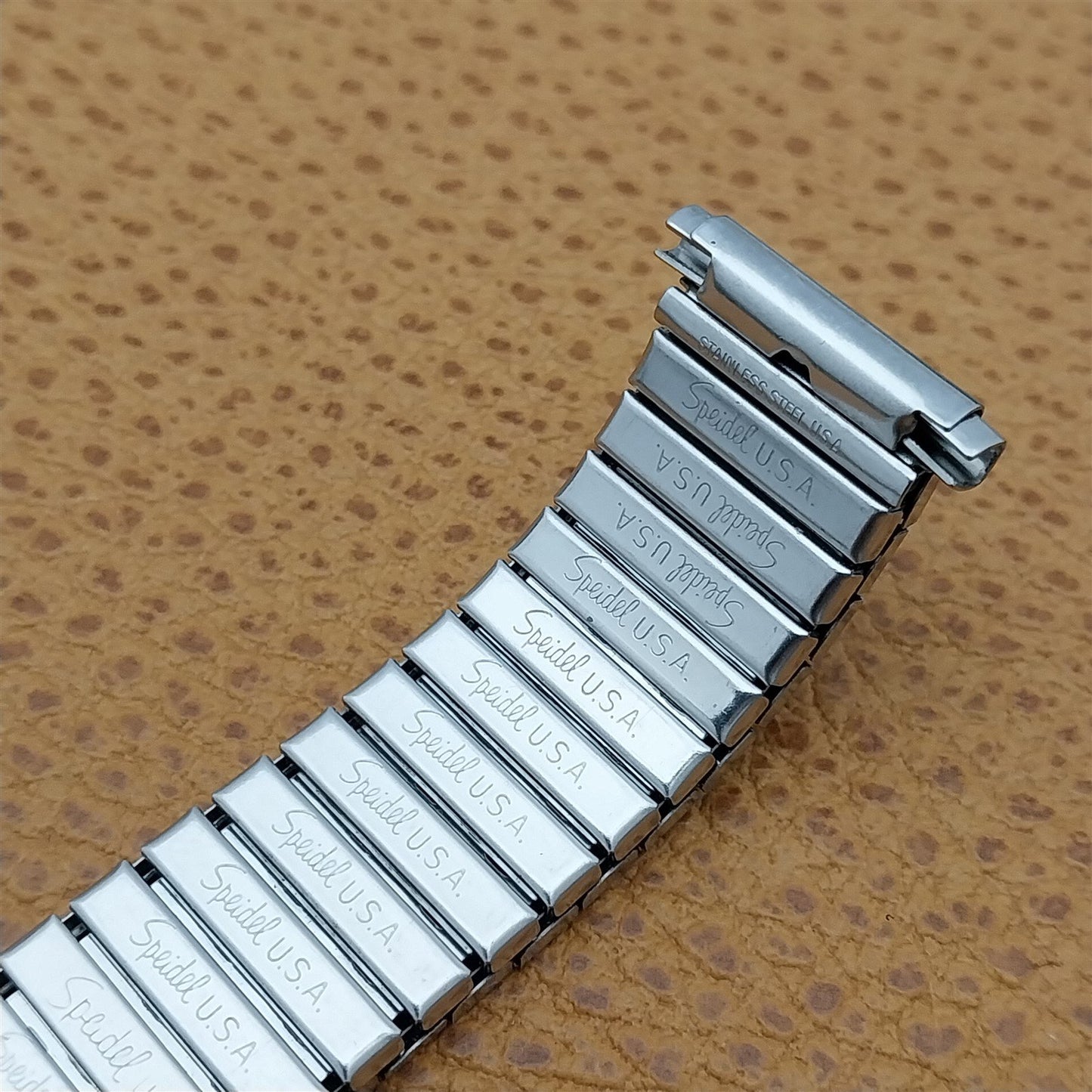 19mm 18mm Speidel USA Made Black & Stainless Steel Unused nos Vintage Watch Band