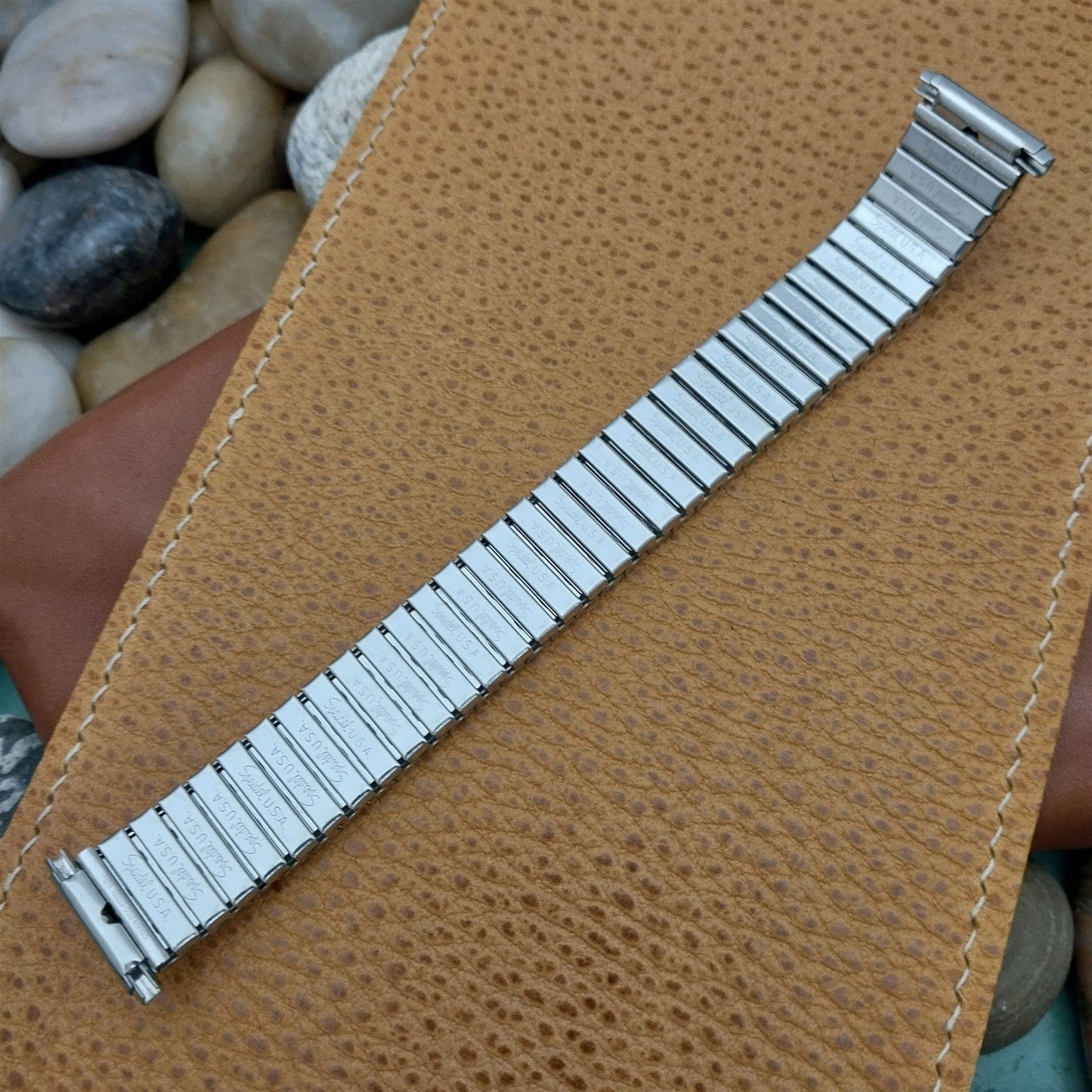 19mm 18mm Speidel USA Made Black & Stainless Steel Unused nos Vintage Watch Band