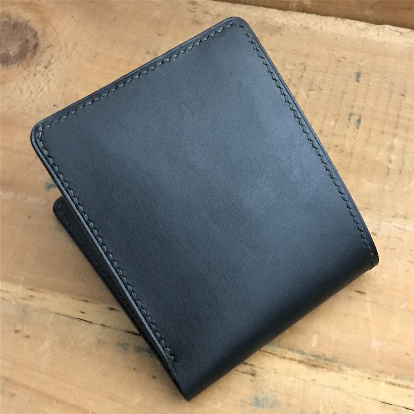 Handmade Black English Bridle Leather Classic Billfold Wallet