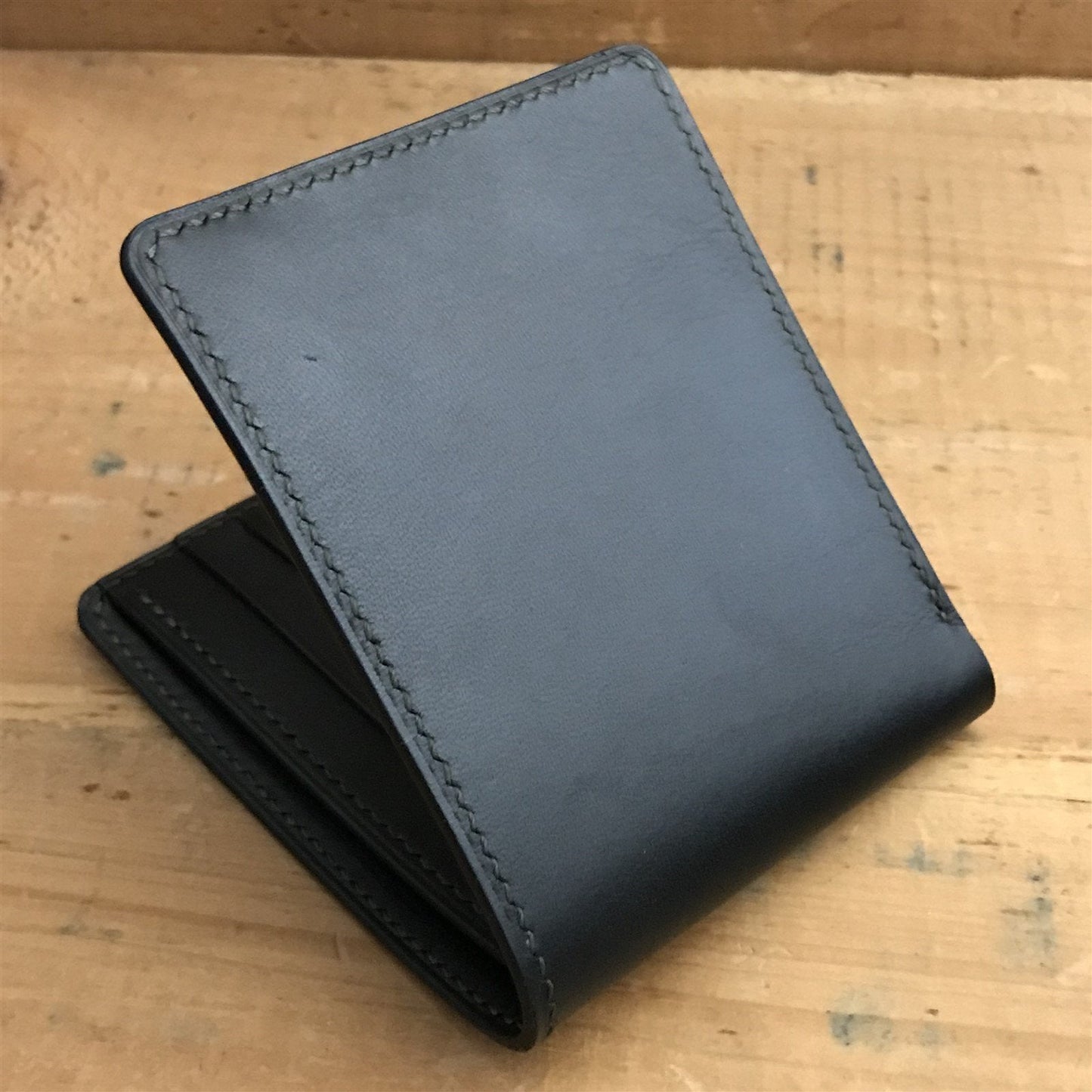 Handmade Black English Bridle Leather Classic Billfold Wallet