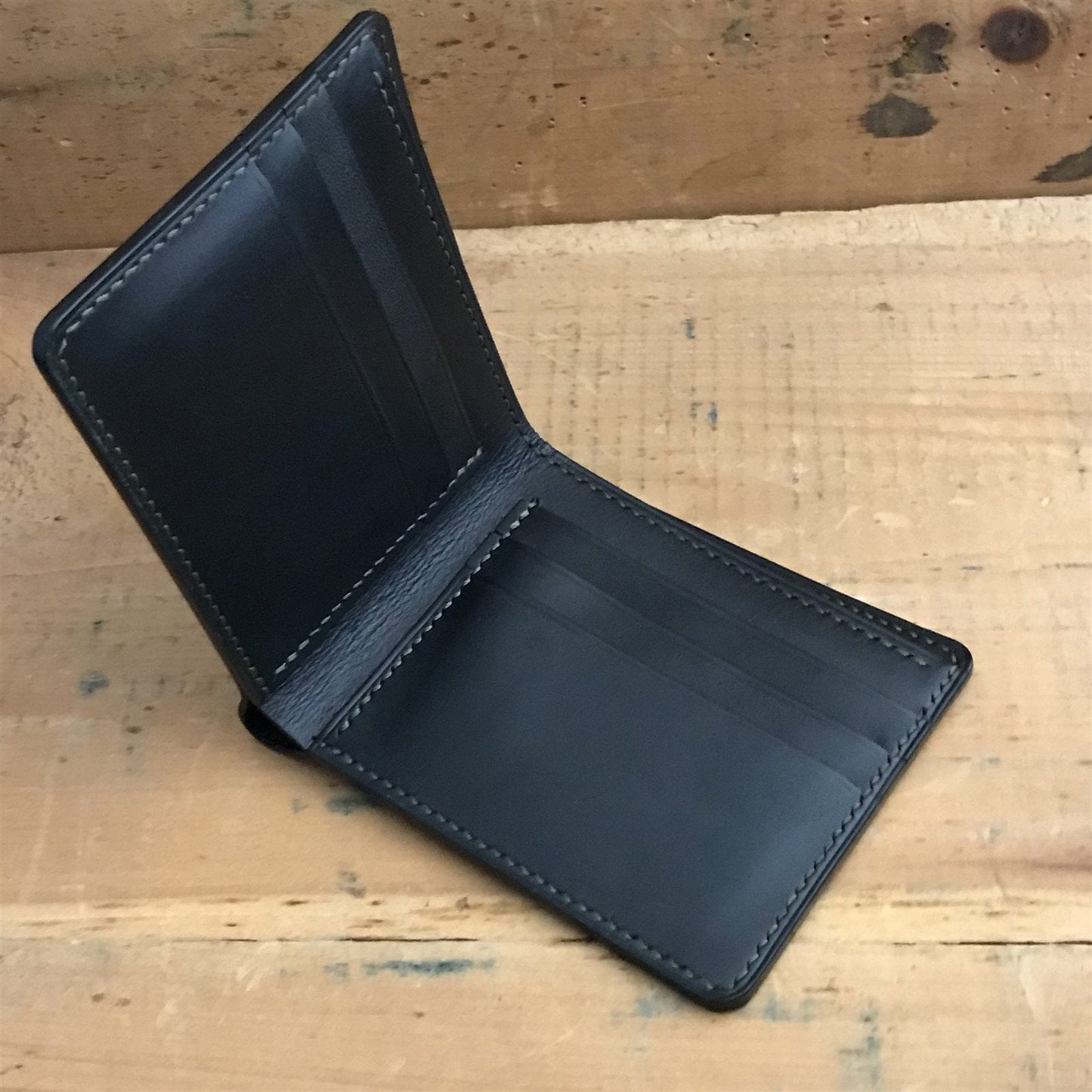 Handmade Black English Bridle Leather Classic Billfold Wallet