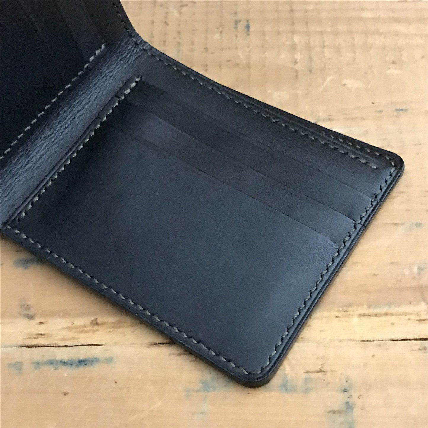 Handmade Black English Bridle Leather Classic Billfold Wallet