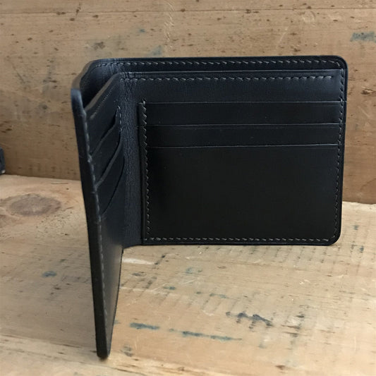 Handmade Black English Bridle Leather Classic Billfold Wallet