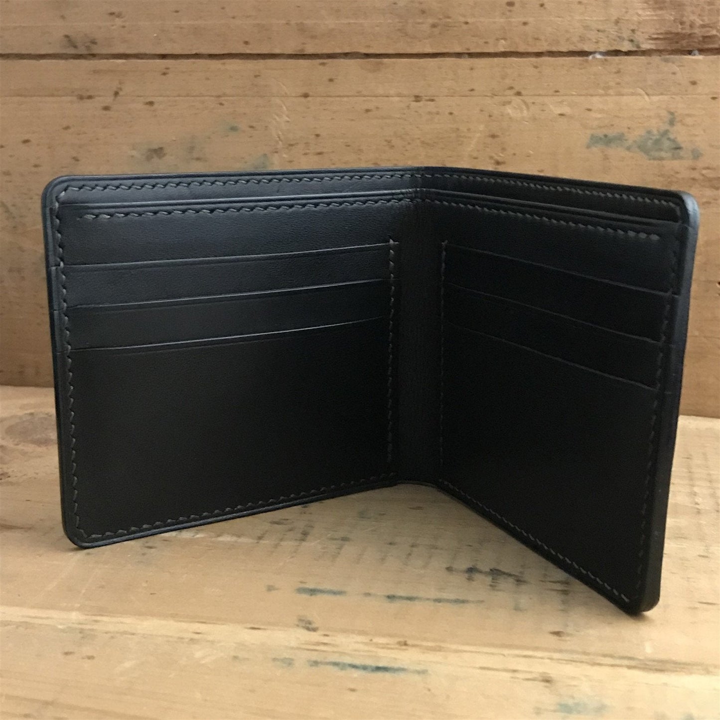 Handmade Black English Bridle Leather Classic Billfold Wallet