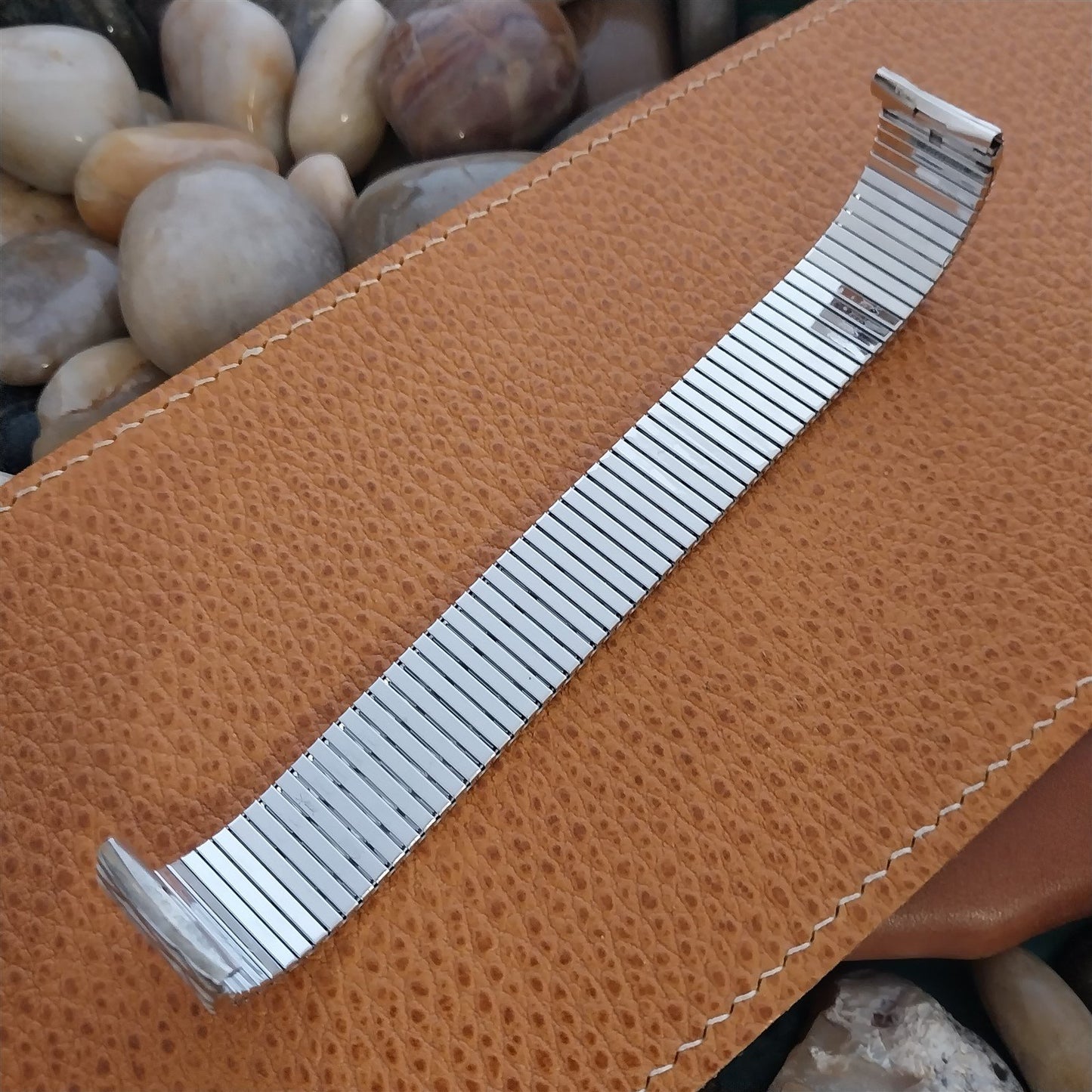 17.2mm 10K White Gold-Filled Classic Speidel Long Thinline Vintage Watch Band