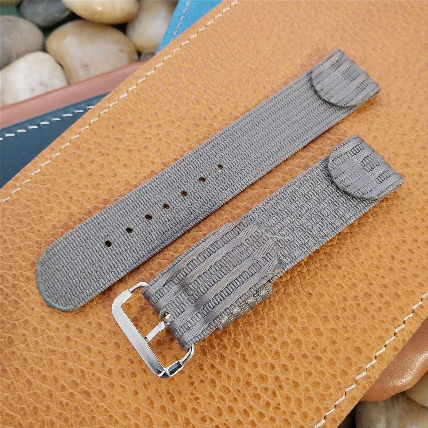 19mm 1950s Rayon Polyester 2-piece Gray Tropical Classic nos Vintage Watch Band