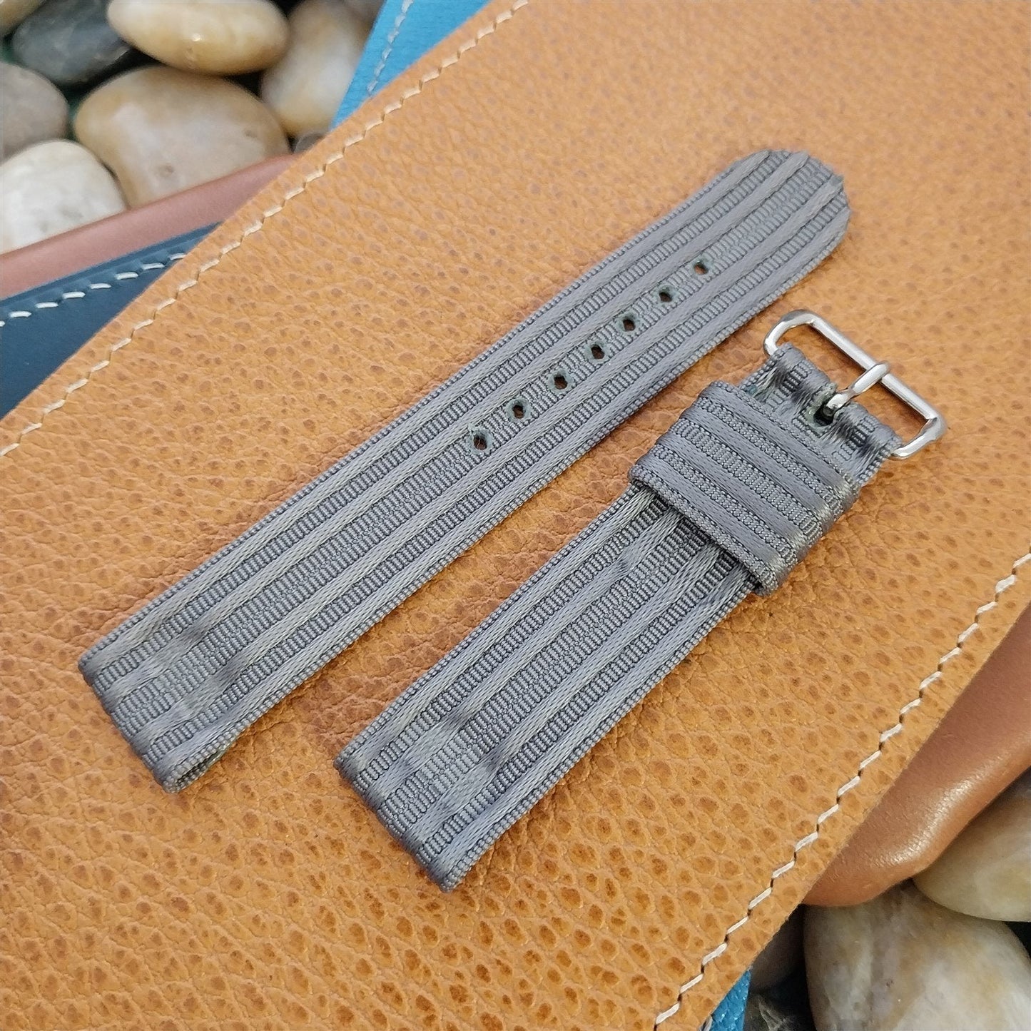 19mm 1950s Rayon Polyester 2-piece Gray Tropical Classic nos Vintage Watch Band