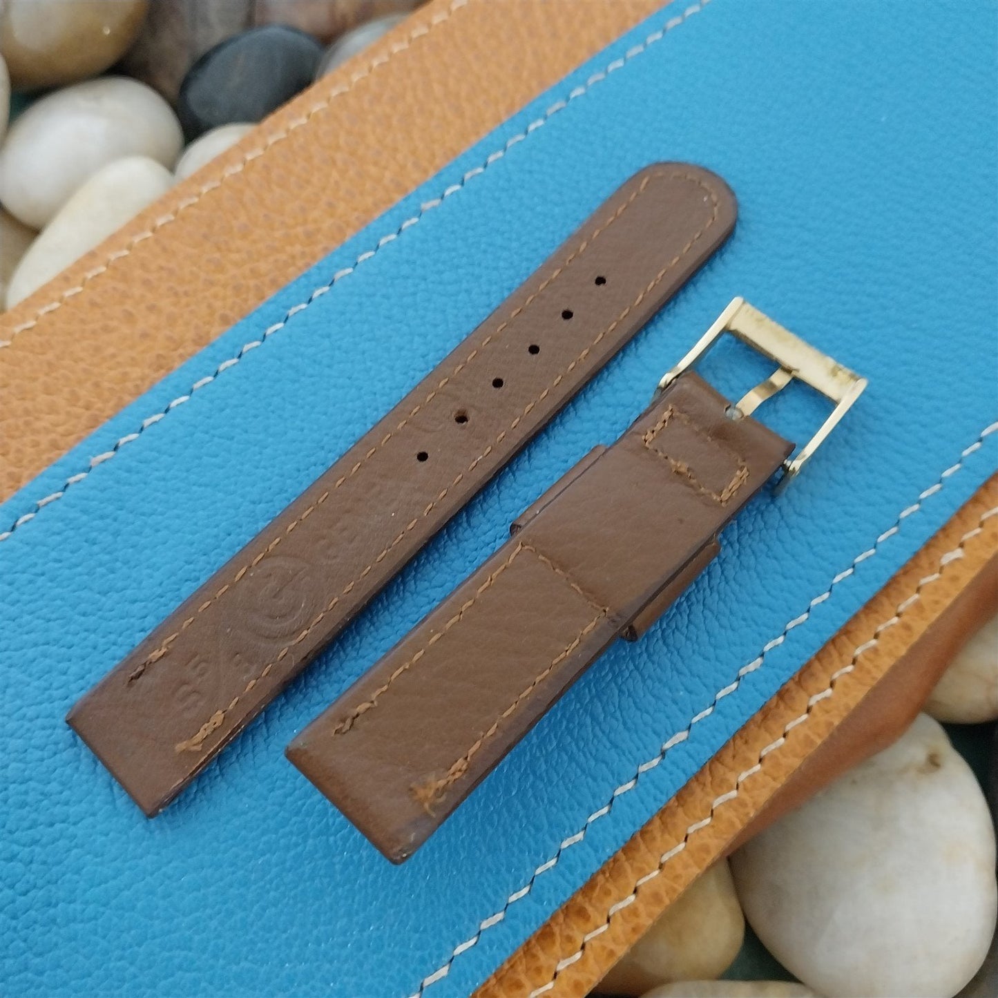 Vintage 15mm Gemex Brown Norwegian Calf Short Unused Classic 1950s Watch Band