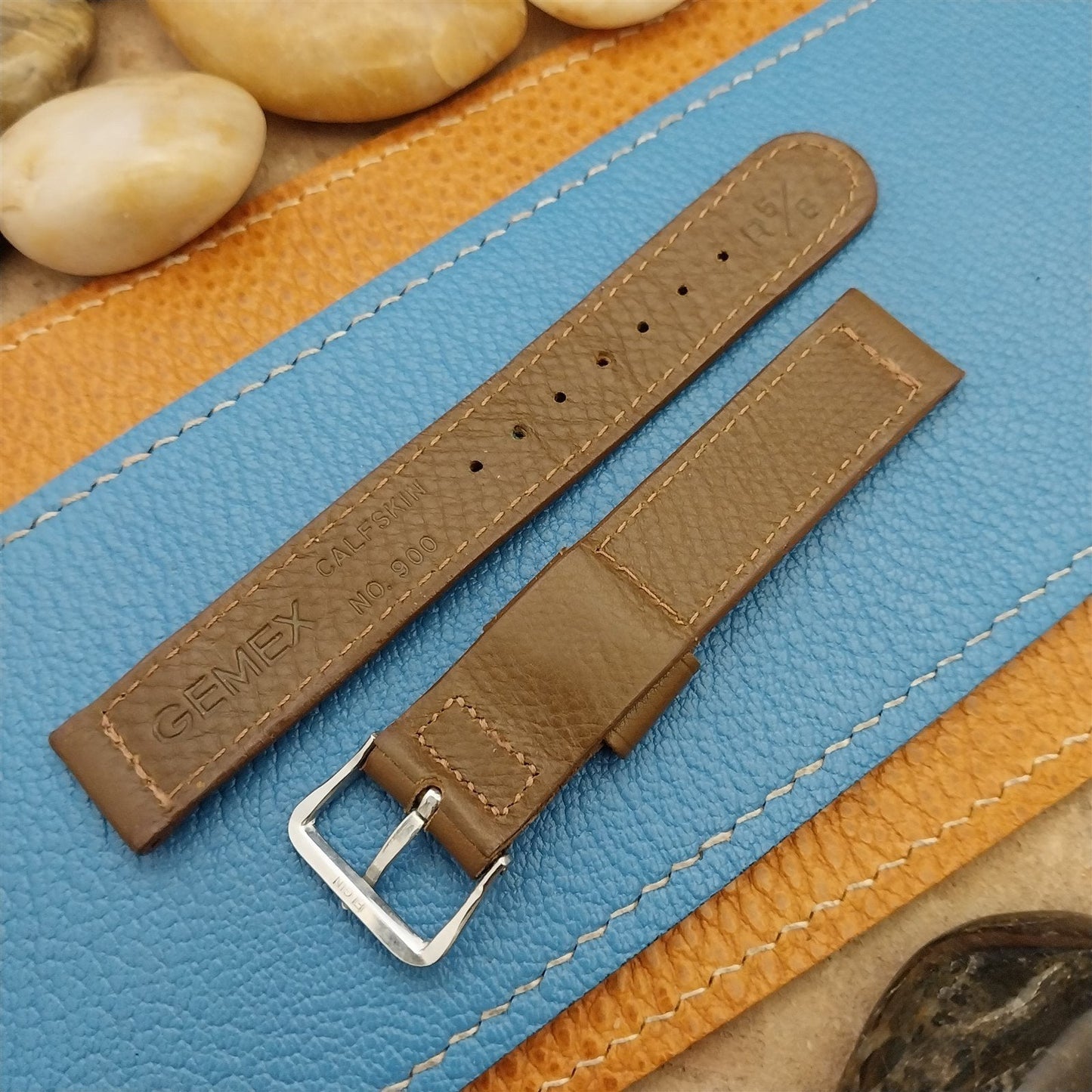 A-11 Elgin Buckle & 5/8" Gemex Brown Calfskin Leather nos Vintage Watch Band