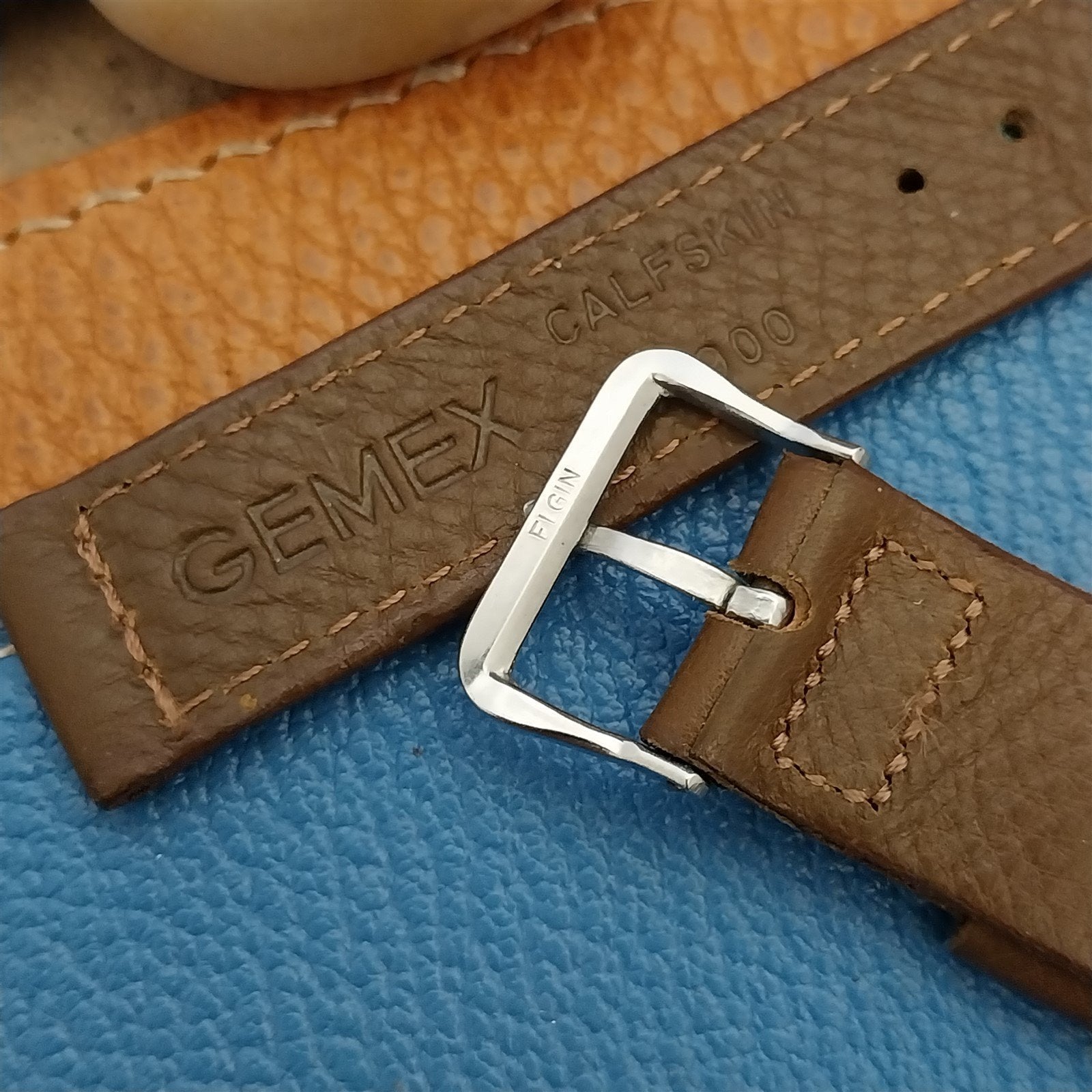 A-11 Elgin Buckle & 5/8" Gemex Brown Calfskin Leather nos Vintage Watch Band