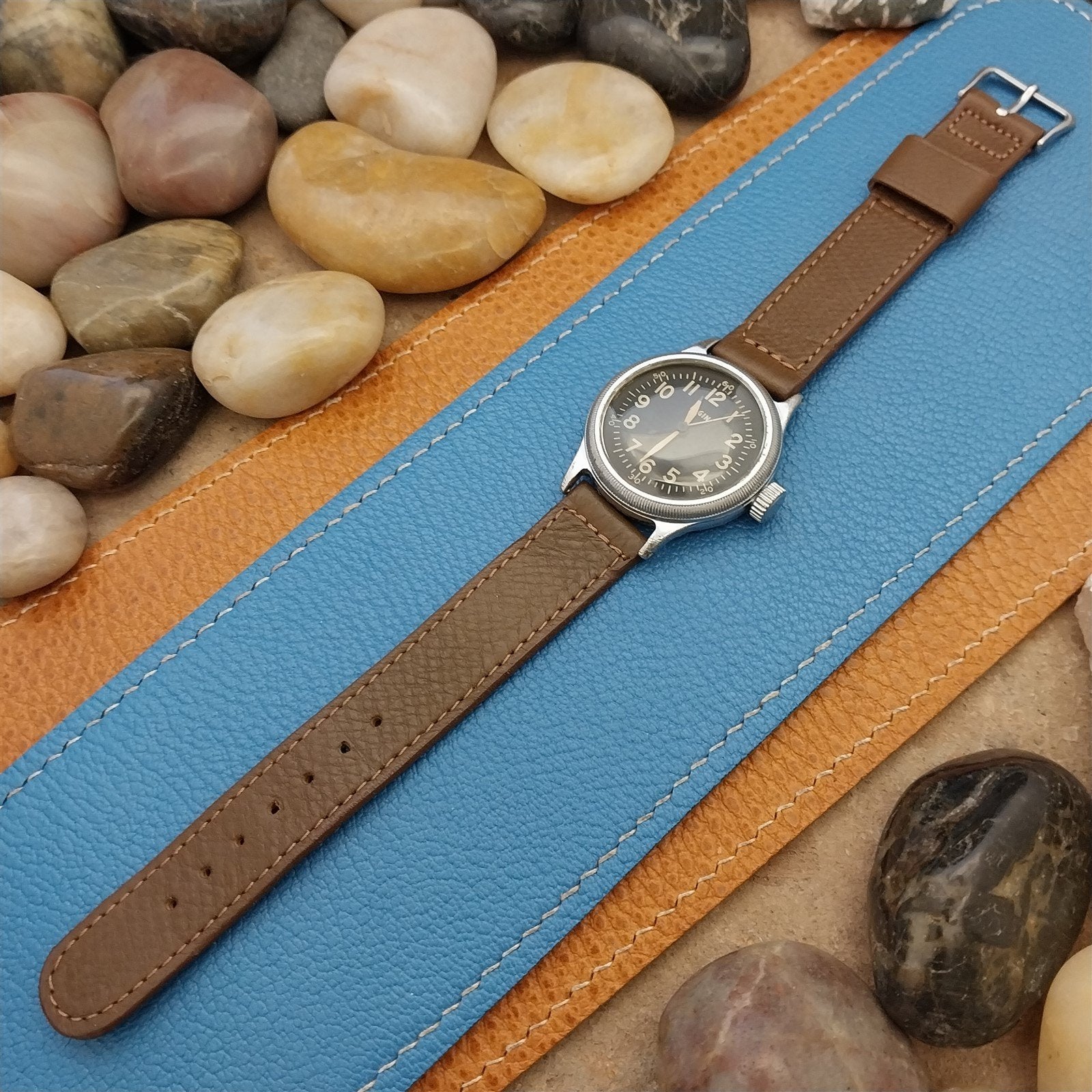 A-11 Elgin Buckle & 5/8" Gemex Brown Calfskin Leather nos Vintage Watch Band