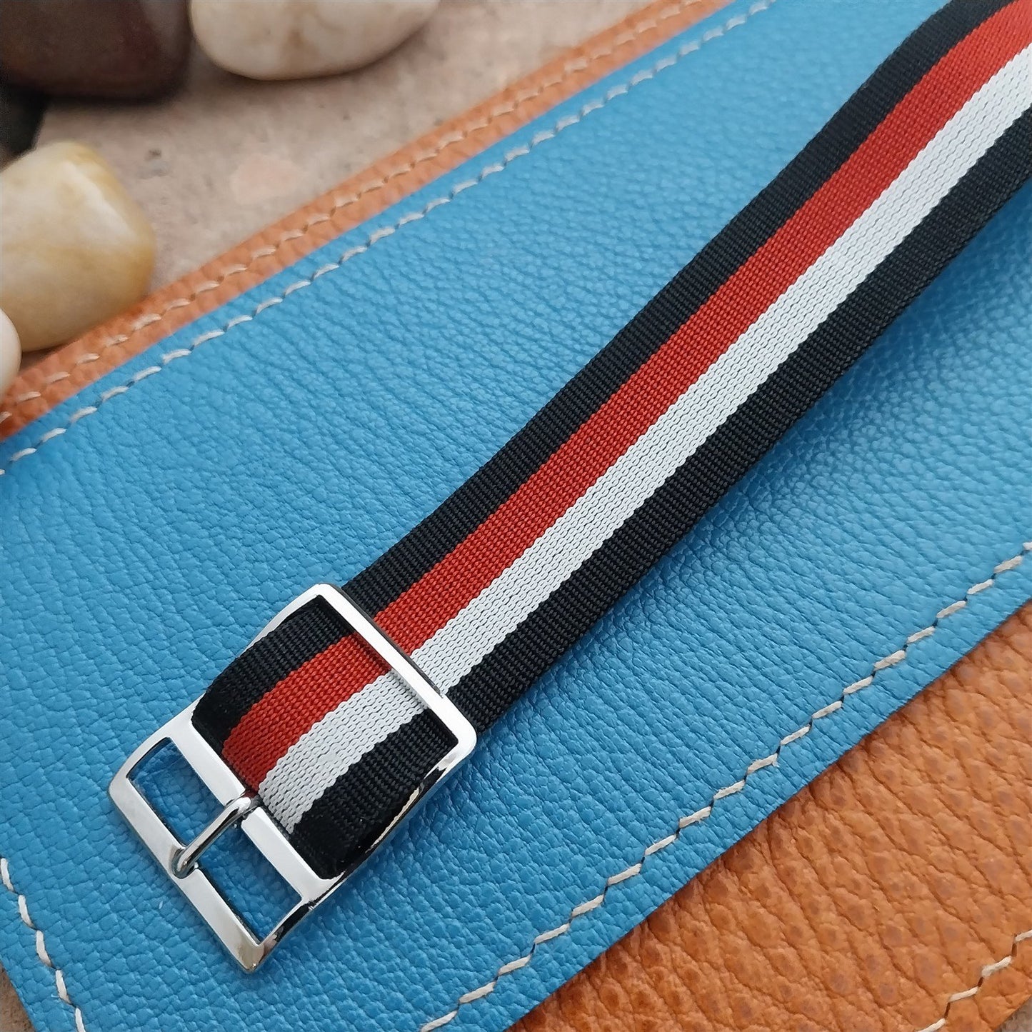 Vintage 18mm Striped Perlon Reversible Classic 1960s Single Pass Watch Strap