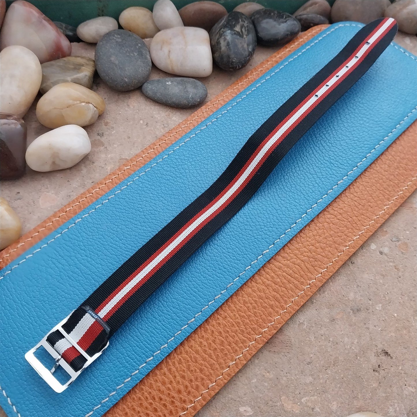 Vintage 18mm Striped Perlon Reversible Classic 1960s Single Pass Watch Strap