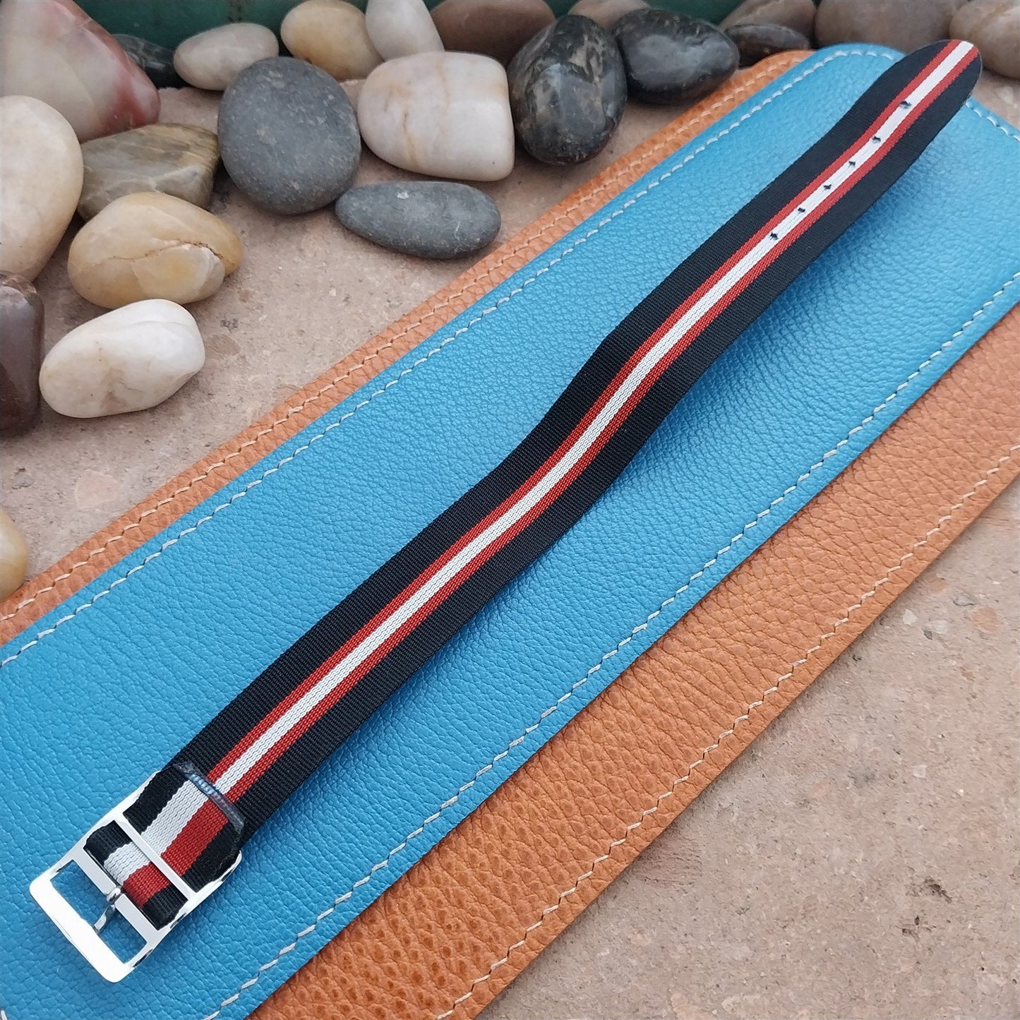 Vintage 18mm Striped Perlon Reversible Classic 1960s Single Pass Watch Strap