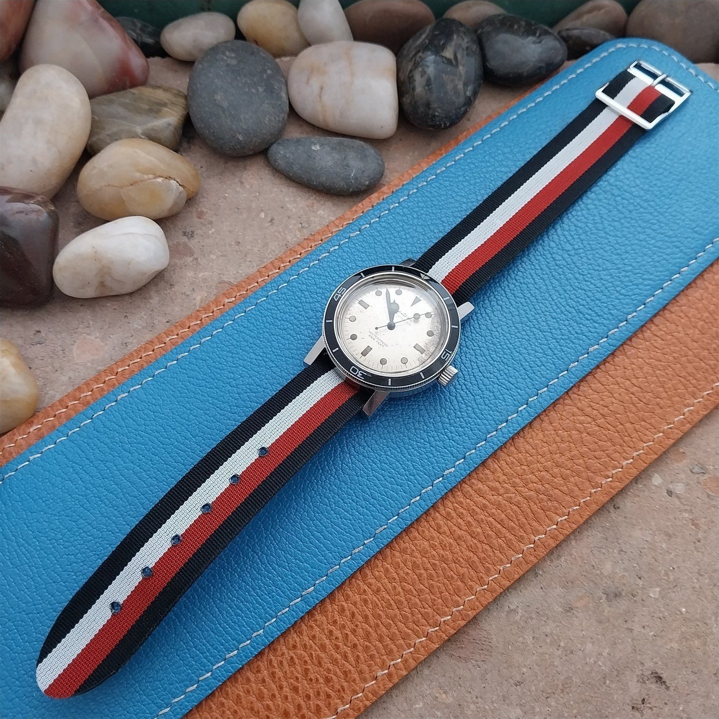 Vintage 18mm Striped Perlon Reversible Classic 1960s Single Pass Watch Strap