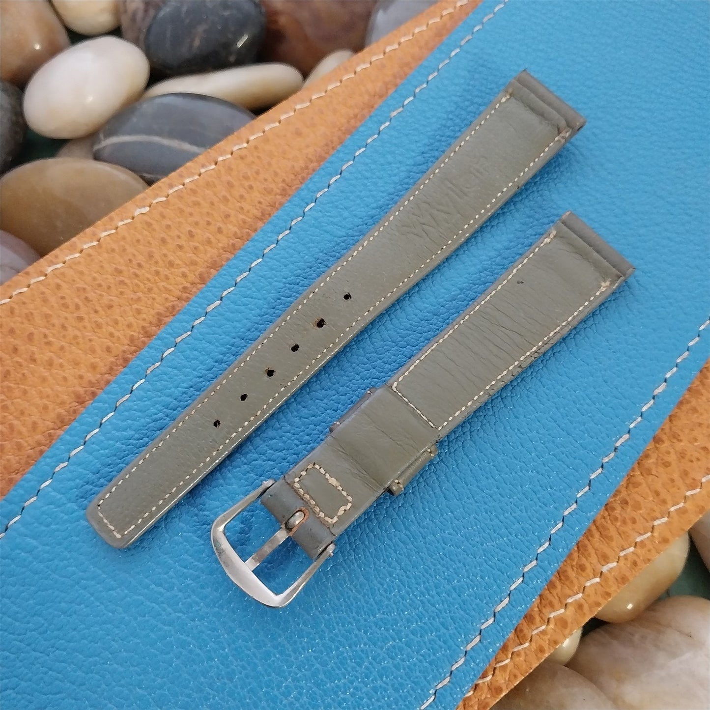 16mm Wyler Gray Leather nos Unused 1960s Vintage Watch Band