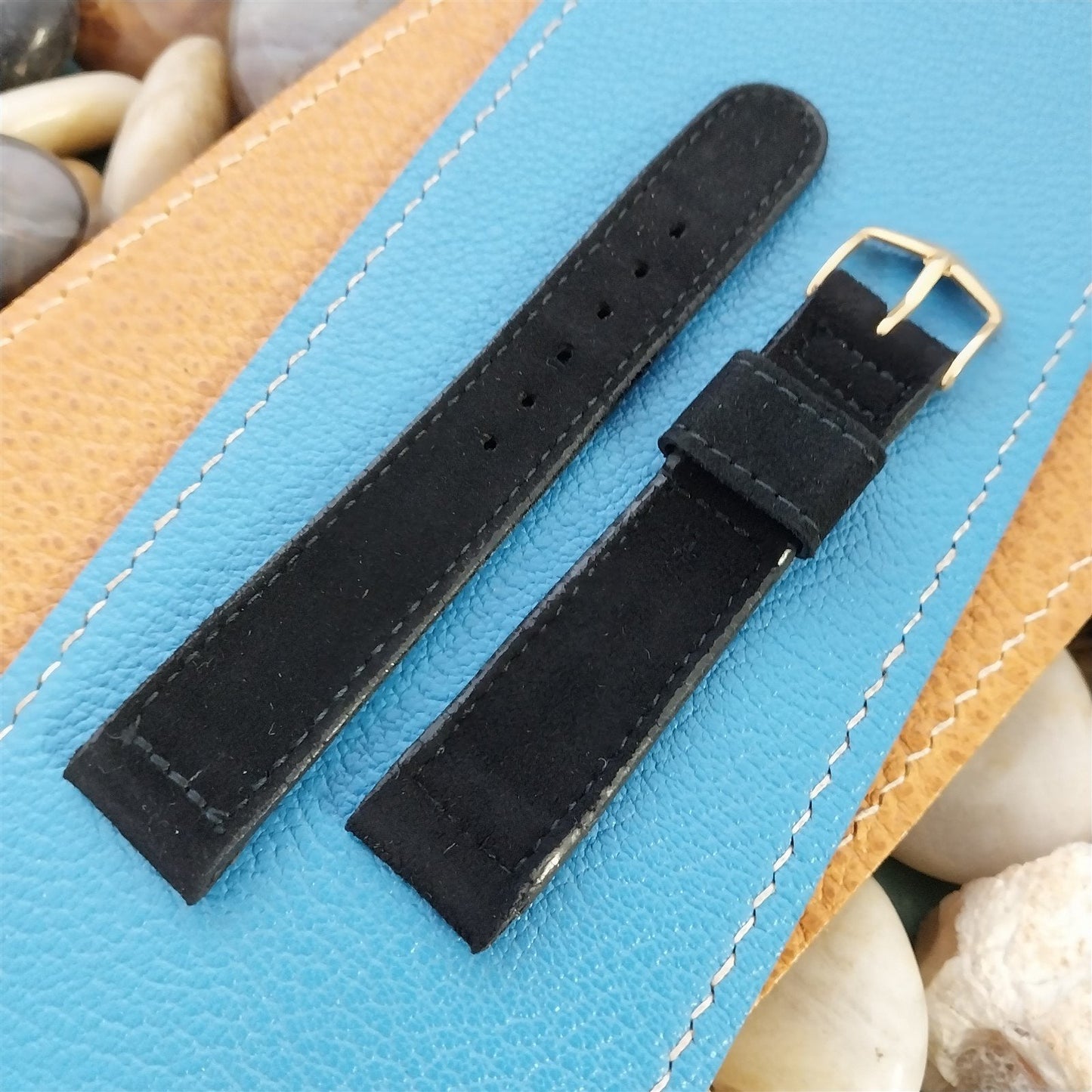 17.2mm Croton Black Suede Leather nos Unused 1950s Vintage Watch Band