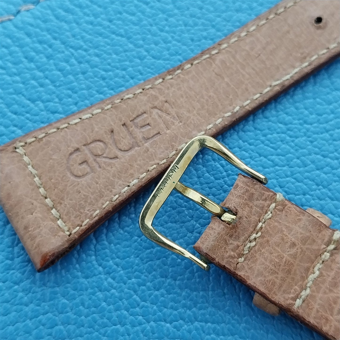 19mm Gruen Pigskin nos Unused Vintage Watch Band & Gold-Filled Logo Buckle