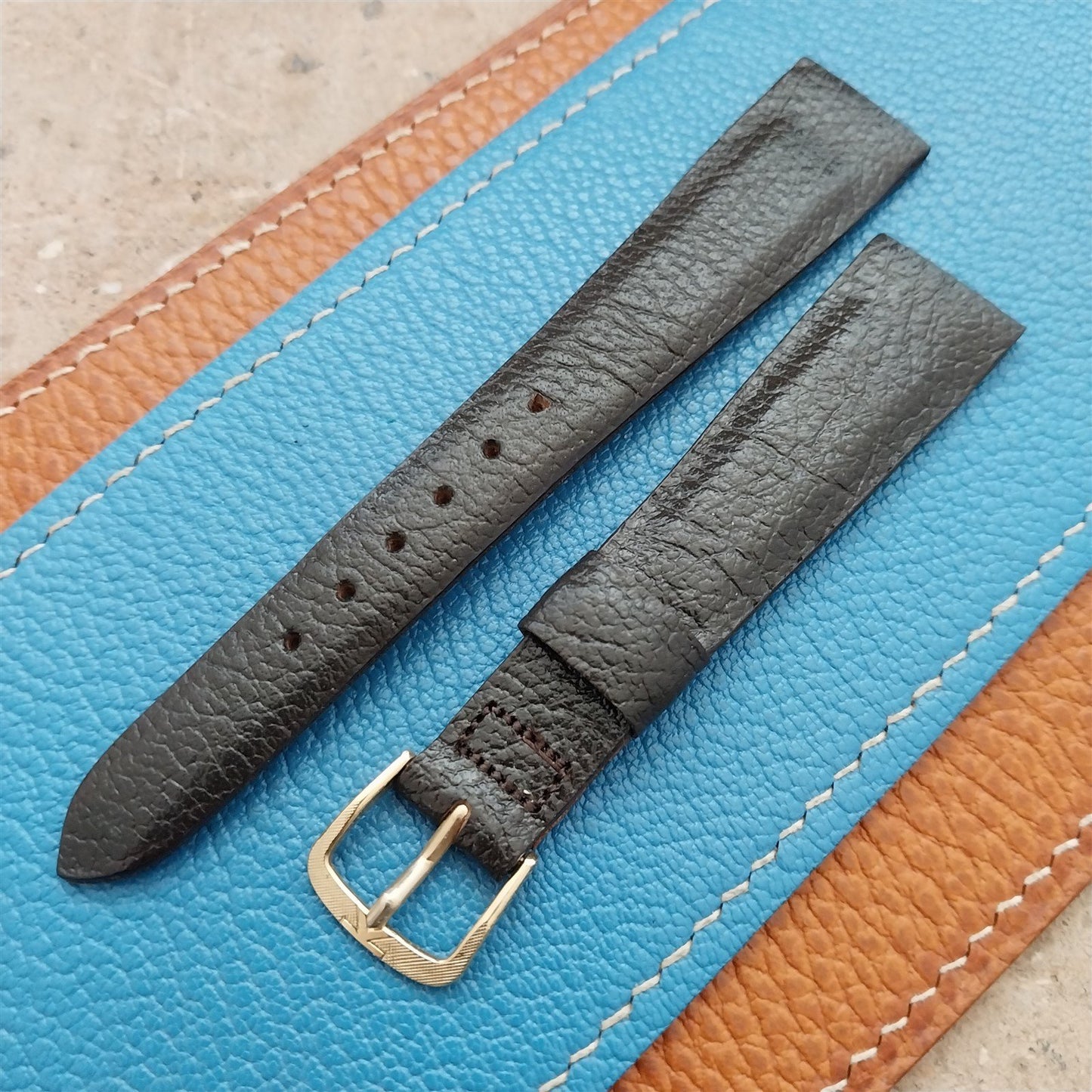 18mm Kalbe Buffalo Tapered Brown Leather 1970s Vintage Watch Strap