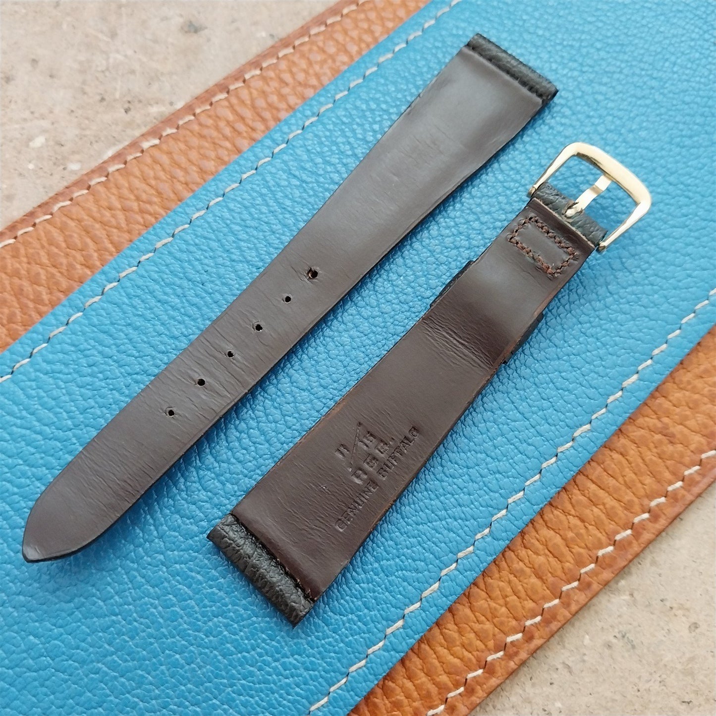 18mm Kalbe Buffalo Tapered Brown Leather 1970s Vintage Watch Strap