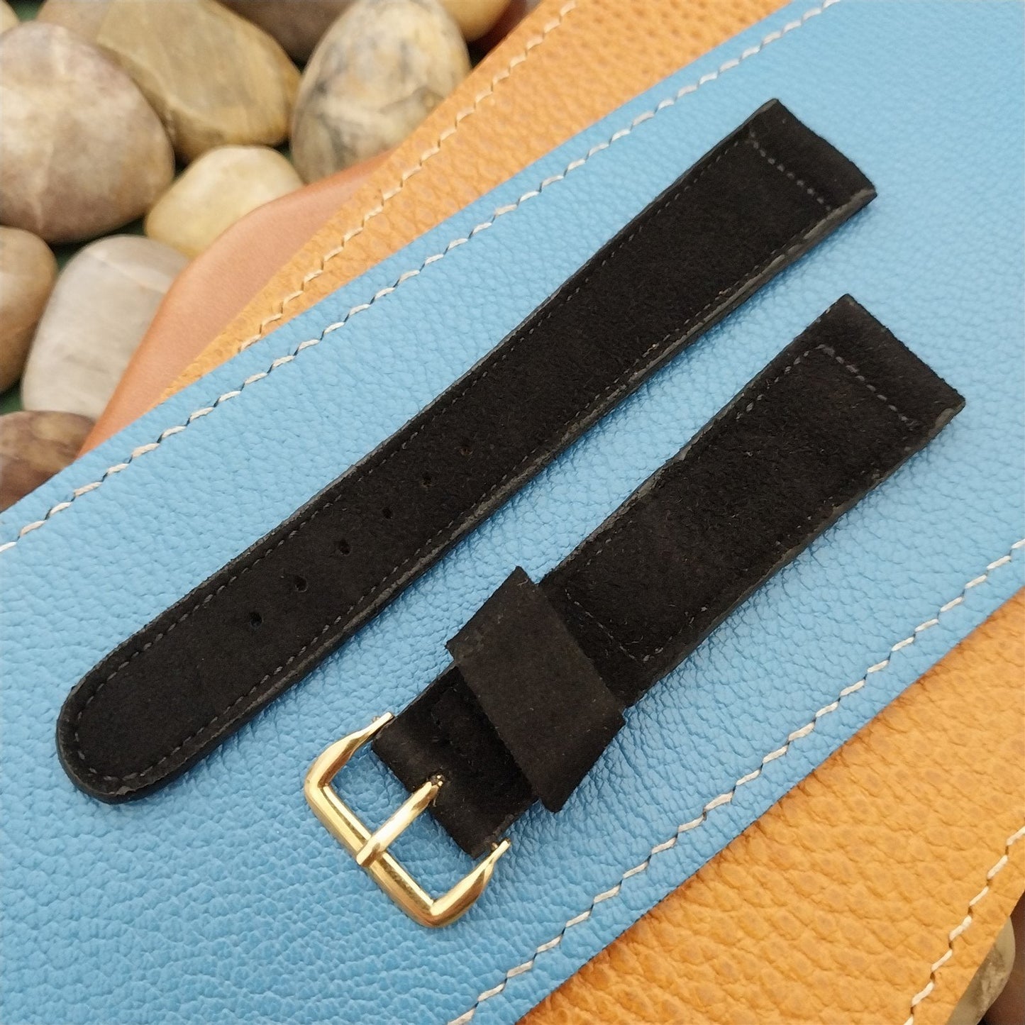 3/4" 19mm Black Suede Tapered nos Unused 1950s Vintage Watch Band