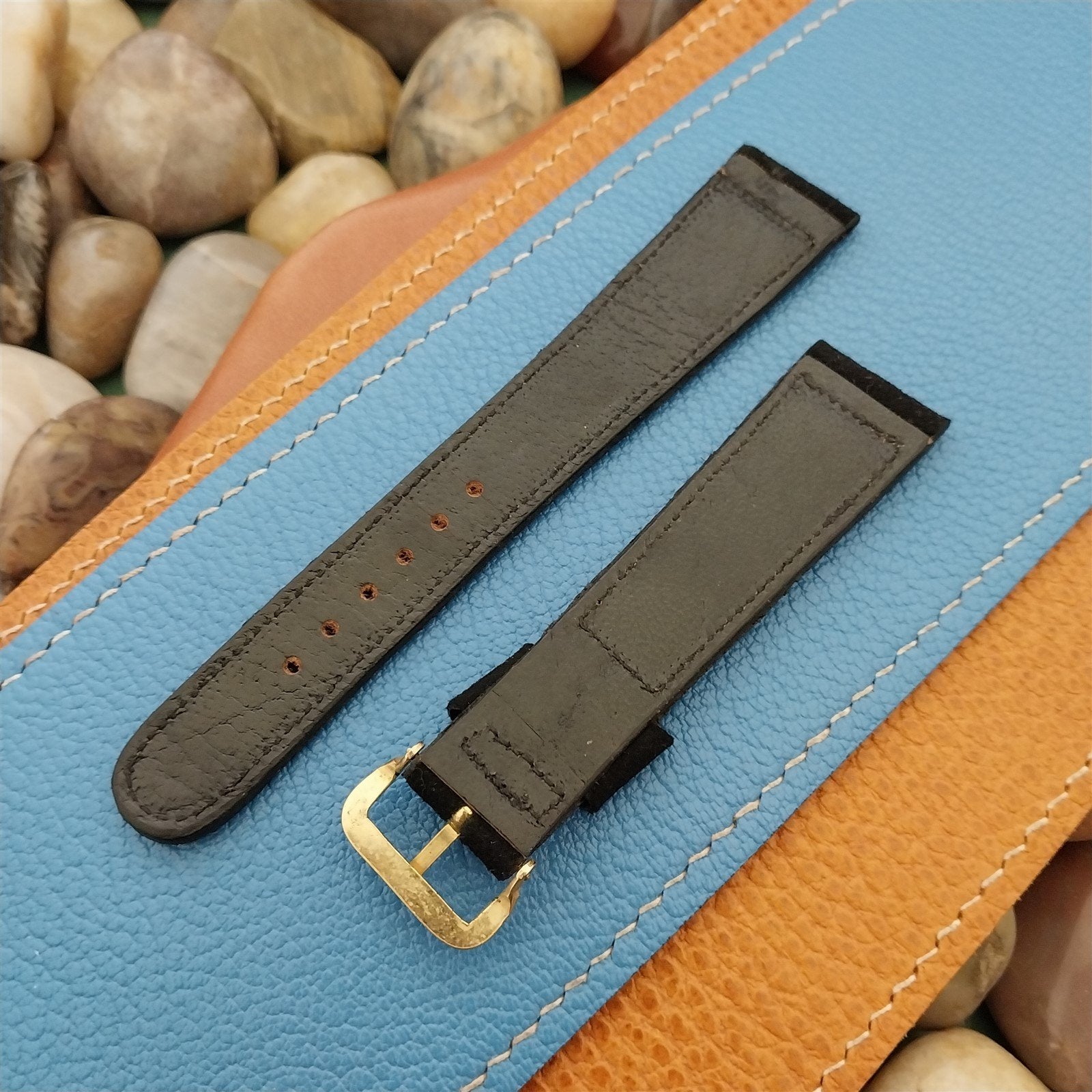 3/4" 19mm Black Suede Tapered nos Unused 1950s Vintage Watch Band