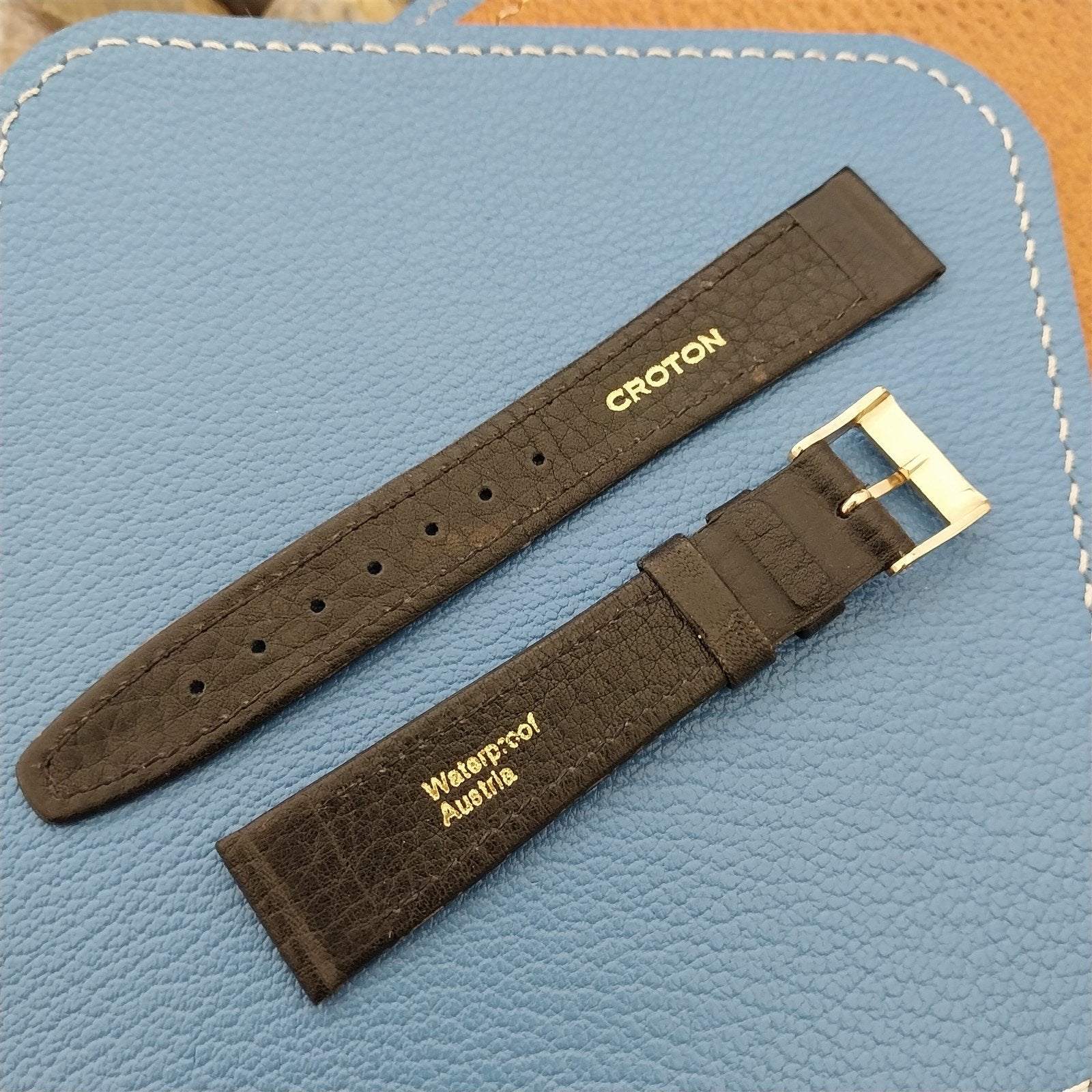 17.2mm Croton Black Leather Hirsch nos Unused Vintage Watch Band