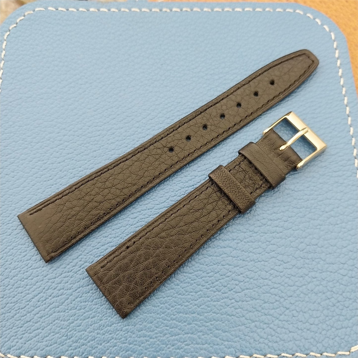 17.2mm Croton Black Leather Hirsch nos Unused Vintage Watch Band