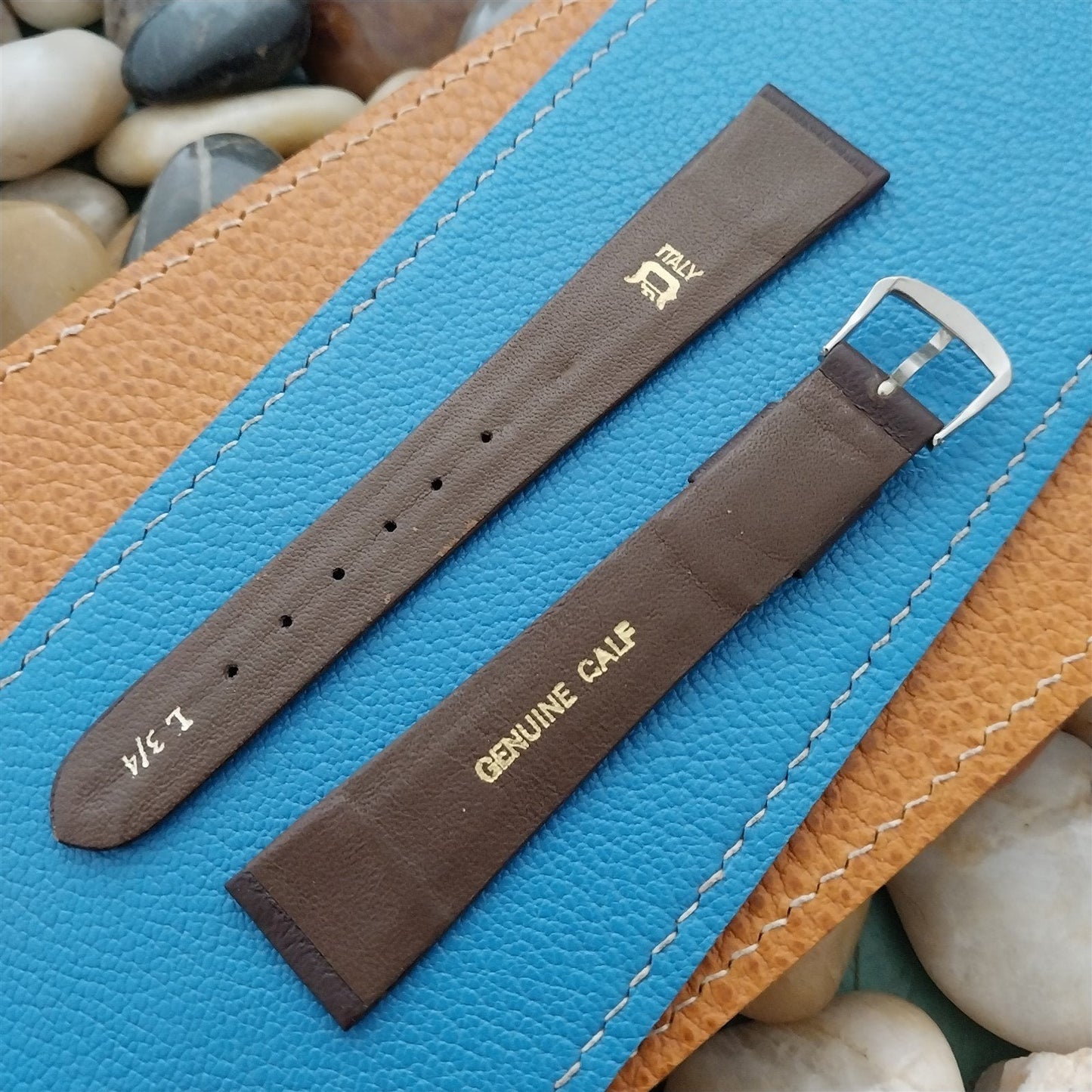 19mm Downing Long Italian Brown Calf Leather Slim nos 1970s Vintage Watch Band