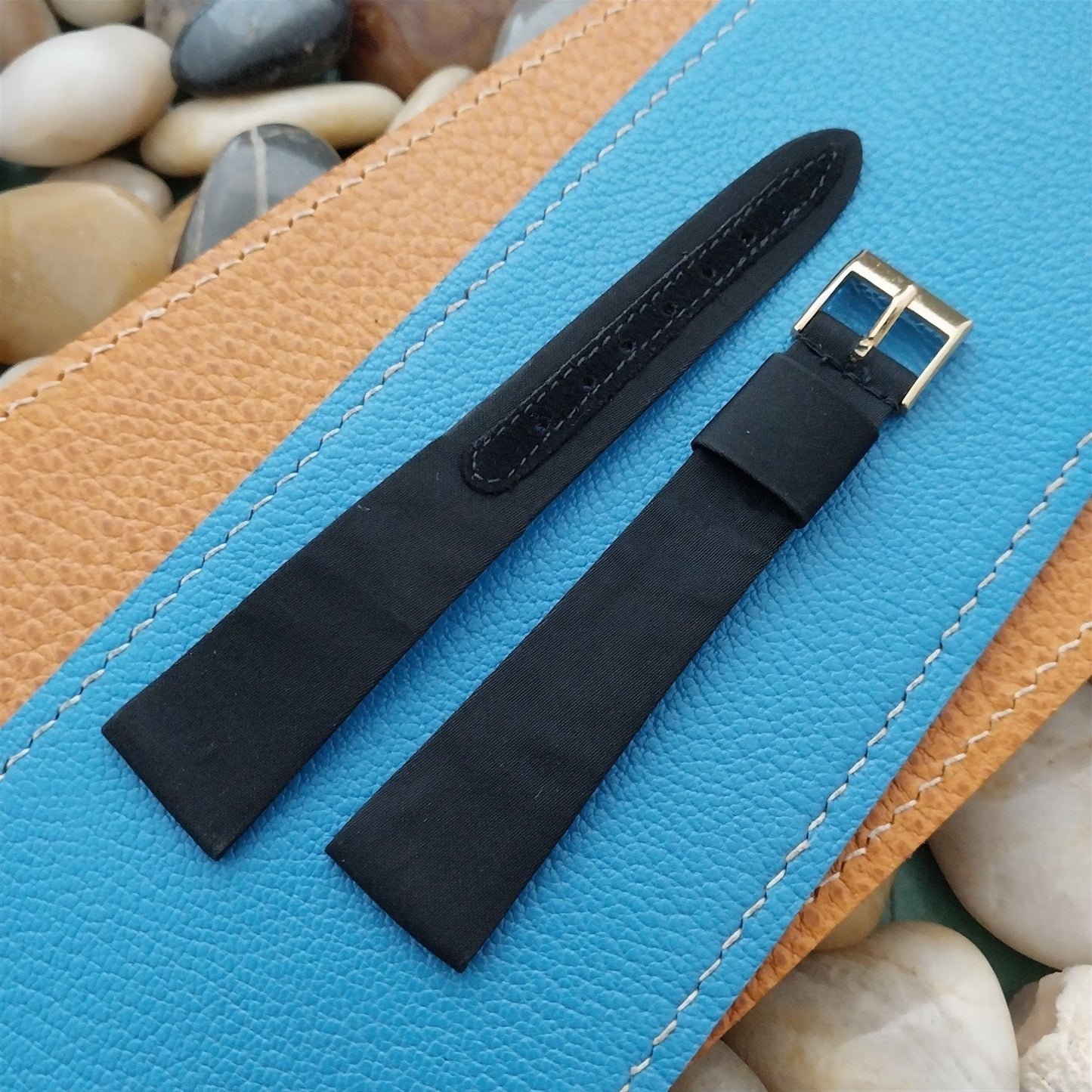 3/4" Kalbe Lico Italy Black Satin Strap Long 1960s-1970s nos Vintage Watch Band