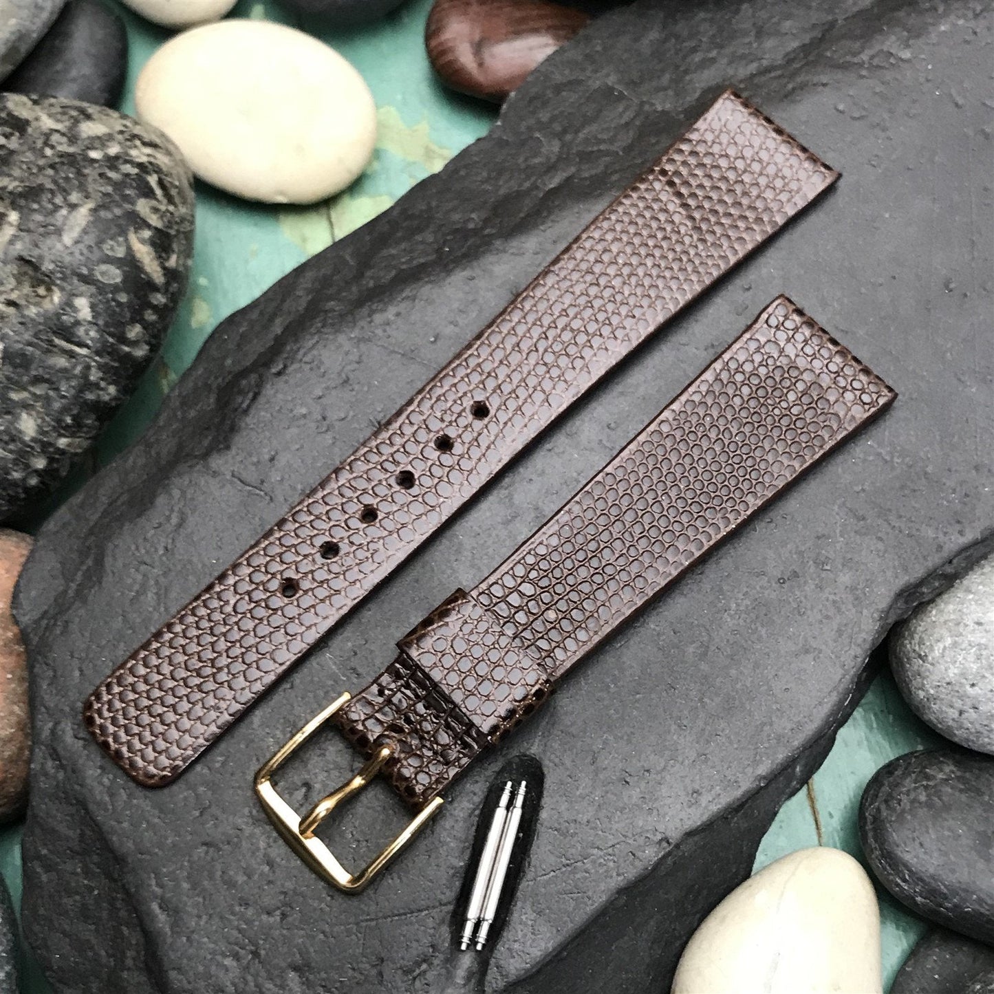 19mm Brown Lizard-Grain Tapered Leather Speidel Canada 1970s Vintage Watch Band