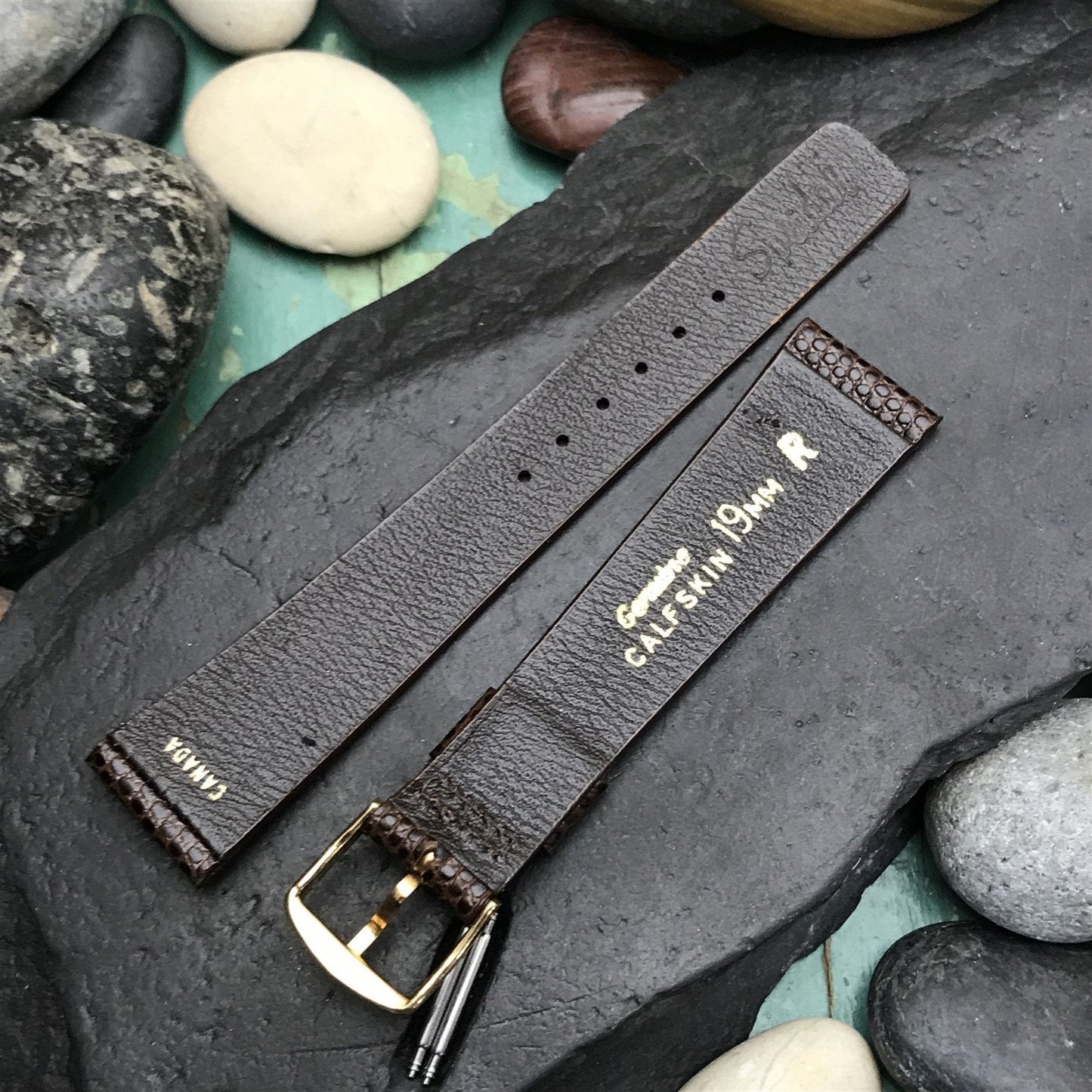 19mm Brown Lizard-Grain Tapered Leather Speidel Canada 1970s Vintage Watch Band