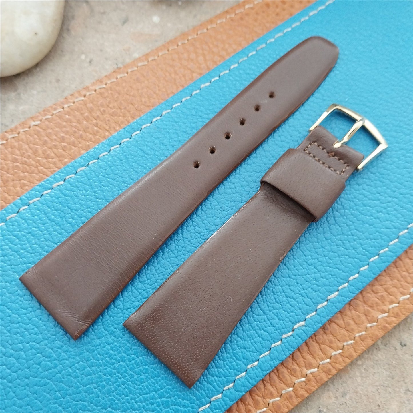 22mm Speidel Brown Leather nos Unused Classic Tapered 1970s Vintage Watch Strap
