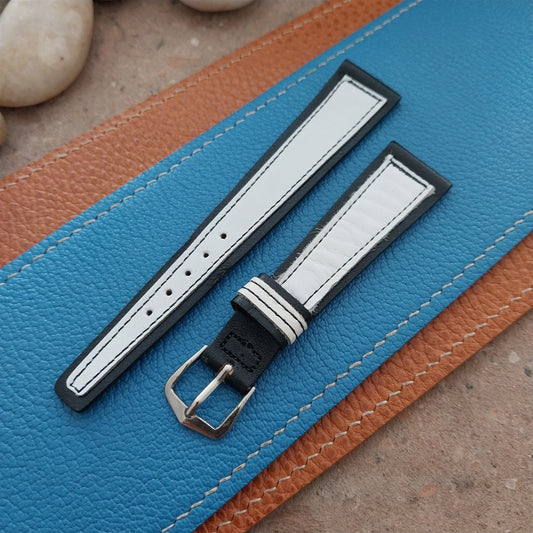 Vintage 19mm 1970s JB Champion Black & White Leather & Corfam Unused Watch Strap