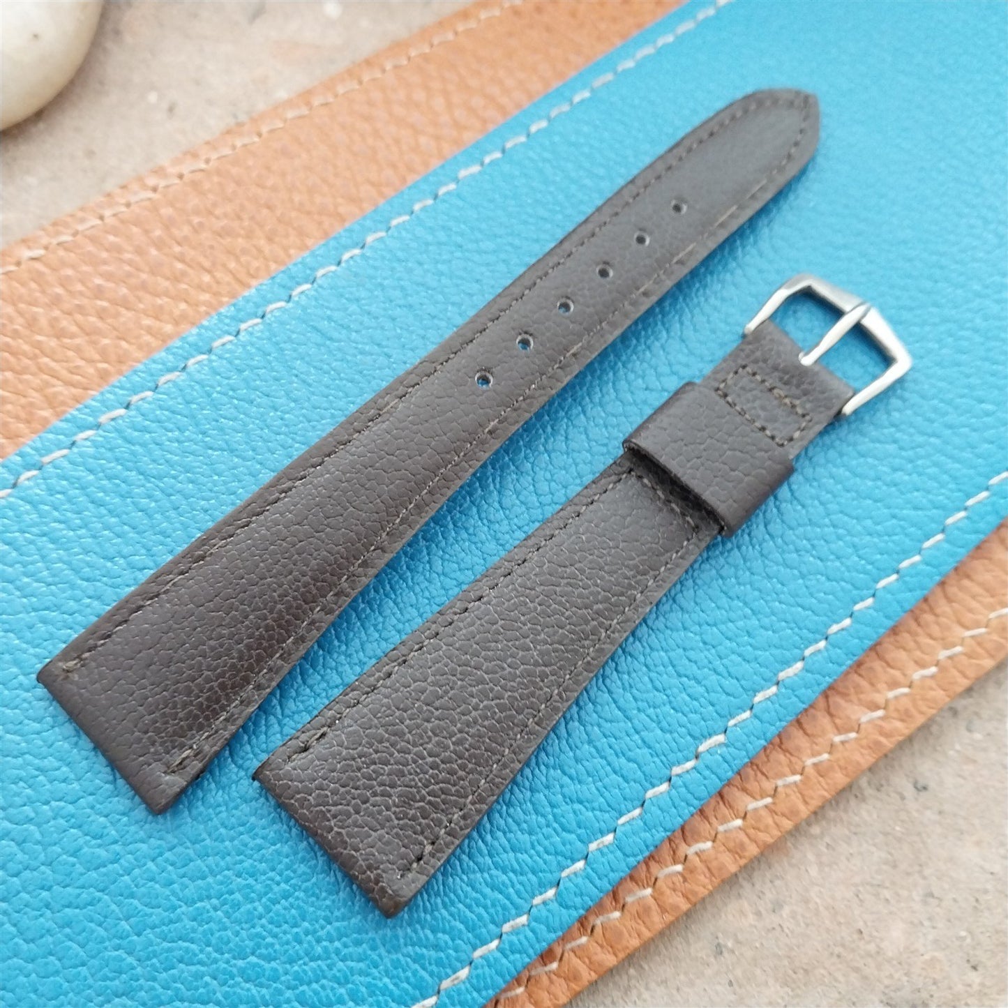 Vintage 19mm Hadley Roma Brown Calfskin Classic Tapered NOS Unused Watch Strap