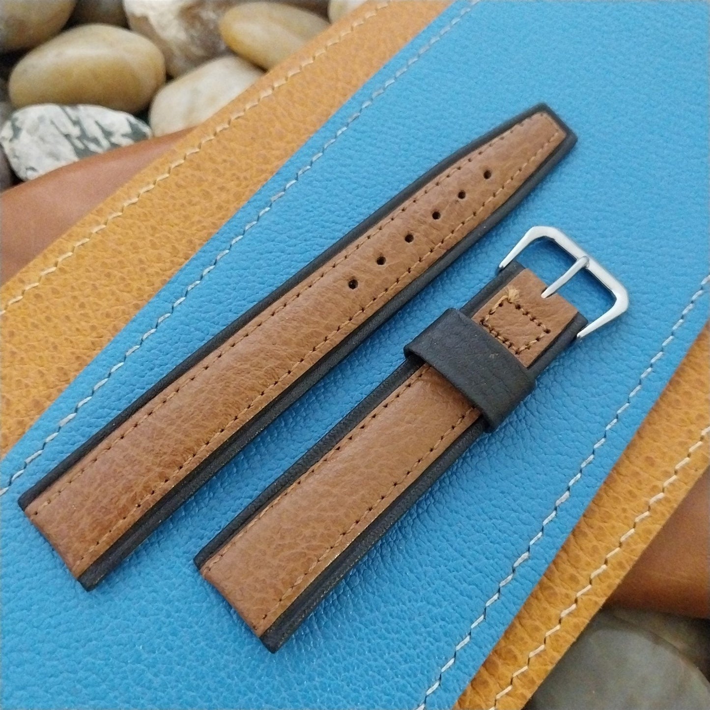 Vintage JB Champion 18mm Two-Tone Calfskin Leather 1970s Unused nos Watch Band