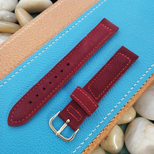 Elgin Burgundy Suede 5/8" nos Vintage Watch Band & Signed Gold-Filled Buckle