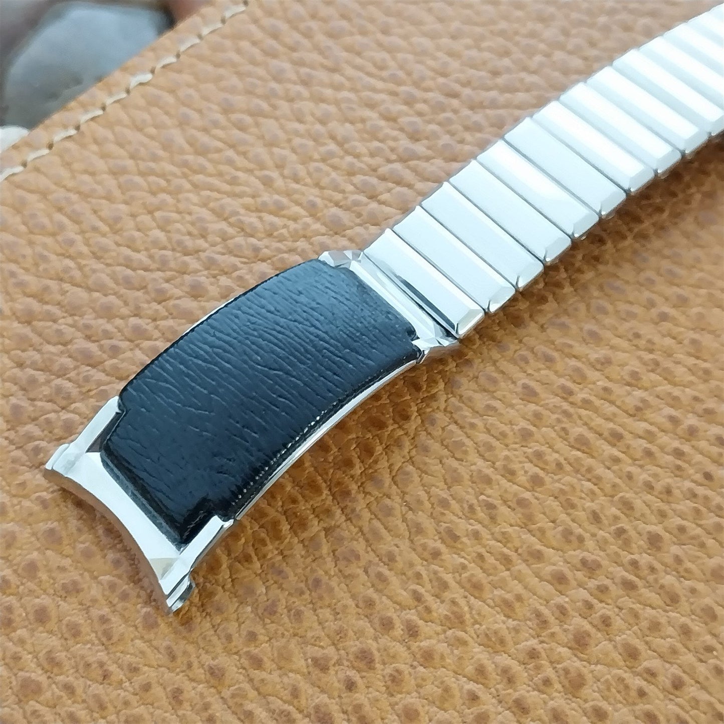 Kreisler 17.2mm Stainless Steel & Black Leather-Grain Classic Vintage Watch Band