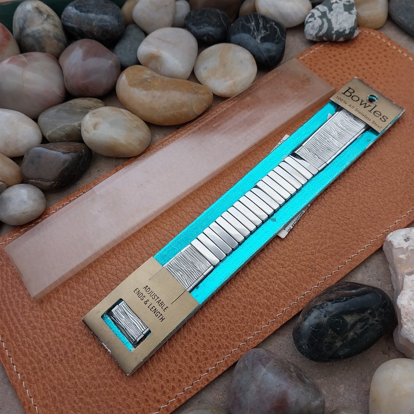 17.2mm Stainless Steel Baldwin Woodgrain Unused nos 1970s Vintage Watch Band